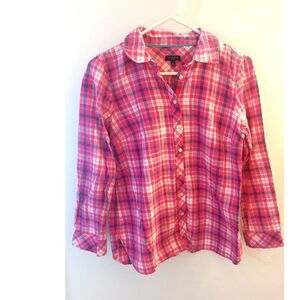 Talbots Petites Pink Plaid Button Down Shirt MP